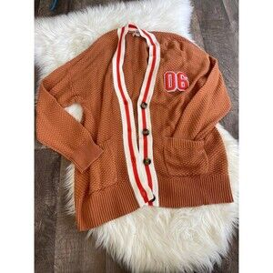 Aerie Brown Cardigan with Red Accents